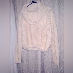 Knitted White Cowl Sweater